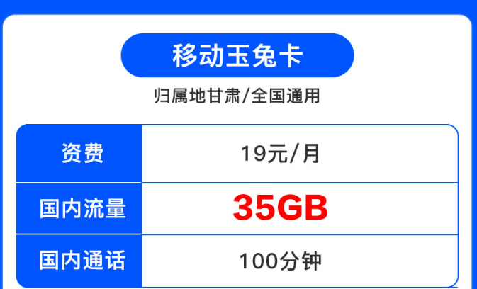 歸屬地為甘肅的移動流量卡|移動19元套餐|移動月兔卡、移動月兔卡