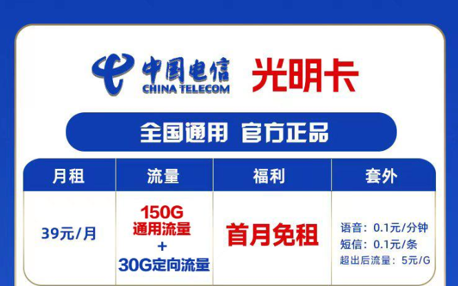 電信流量卡測評—電信光明卡180G流量、長期套餐